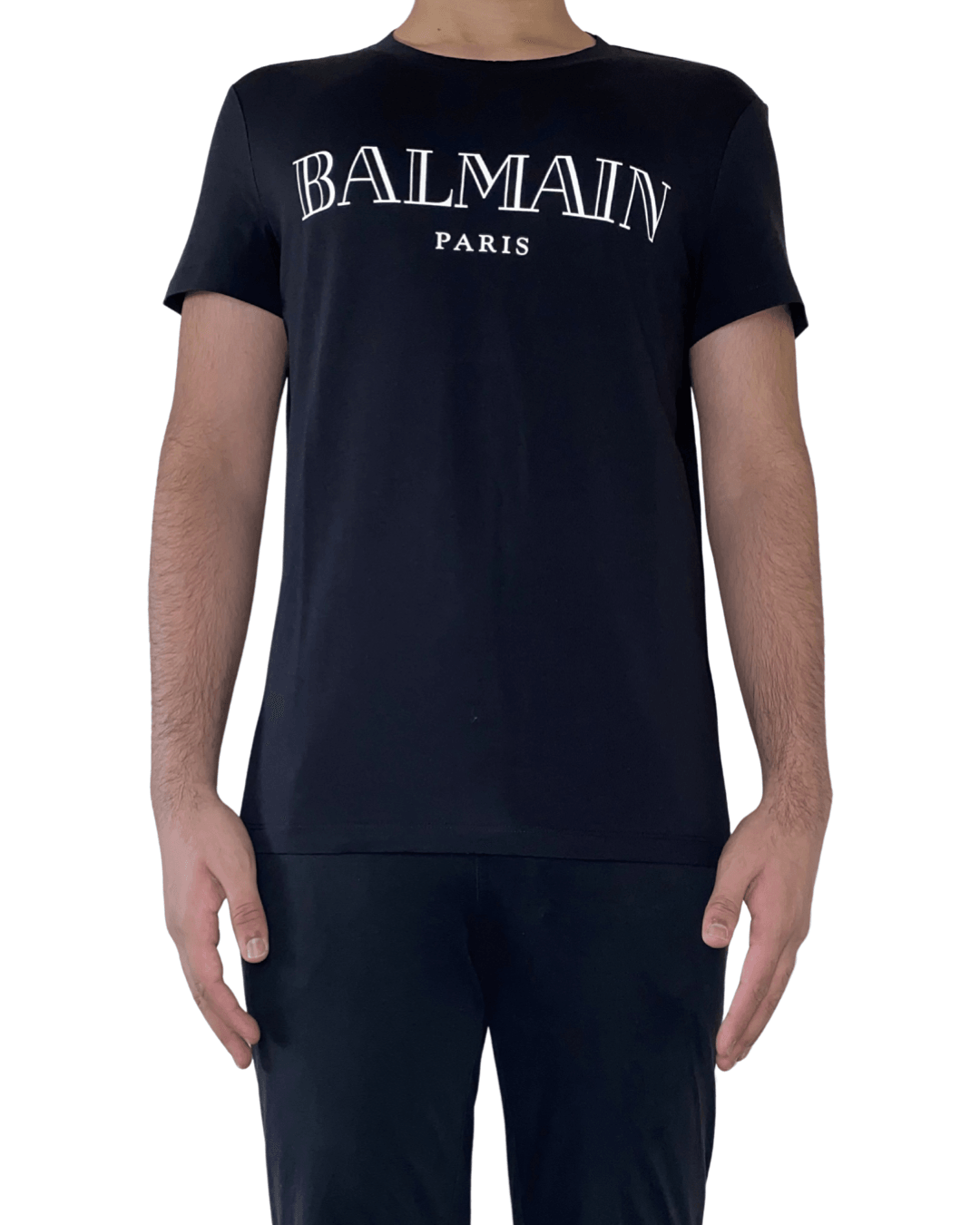 Black Cotton T-Shirt With White Balmain Paris Logo - 30% Off ...